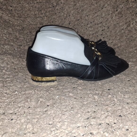 MASSIMO DUTTI-Black Nappa Leather Chain Suede Kiltie Loafers-Sz 37-Excellent - Picture 5 of 8